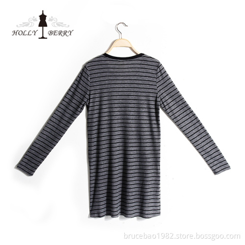 Women Blouse Long Sleeve Striped Long Sweatshirt
